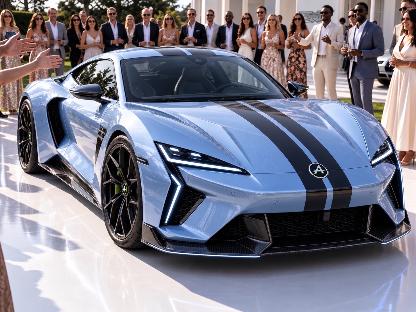 AETHER blue coupe — Front three-quarter view