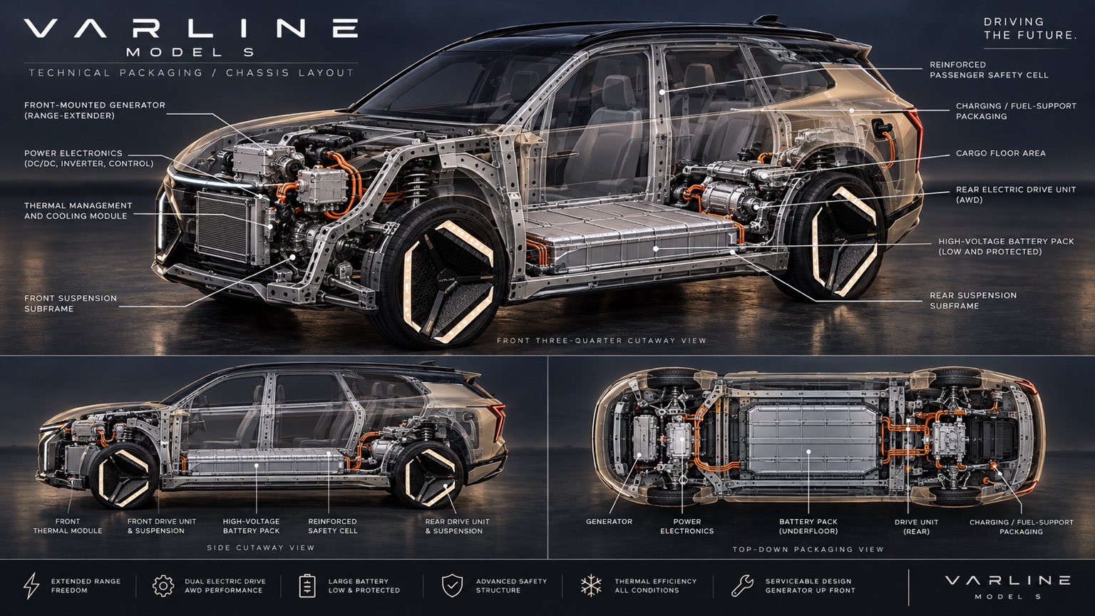 VARLINE Model S EGPV technical packaging and chassis layout
